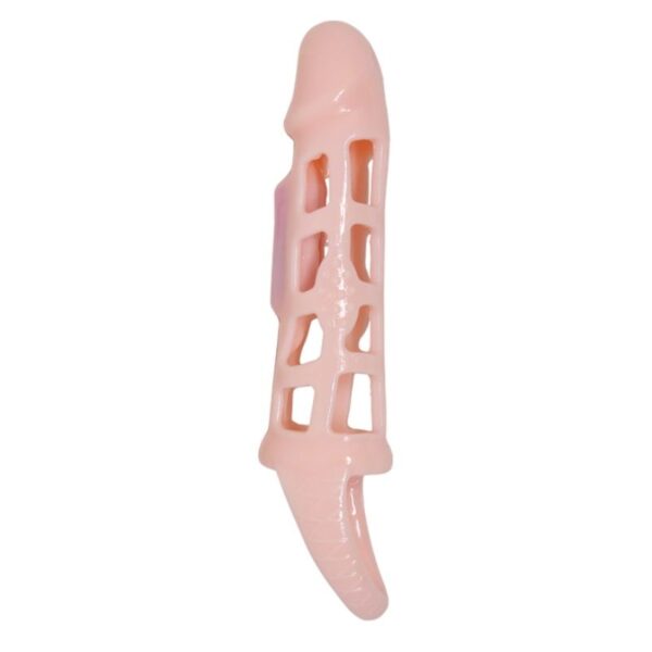 POTENTE - BAILE FUNDA EXTENSORA PENE CON VIBRACION Y STRAP NATURAL 13.5 CM