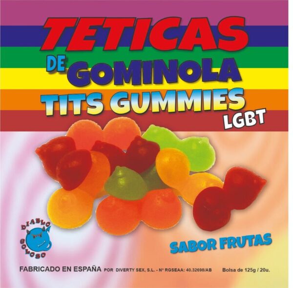 POTENTE - DIABLO GOLOSO - FRUIT SABOR GLITTER TITS GUMMY BOX 6 CORES E SABORES LGBT MADE IS SPAIN /es/pt/en/fr/it/