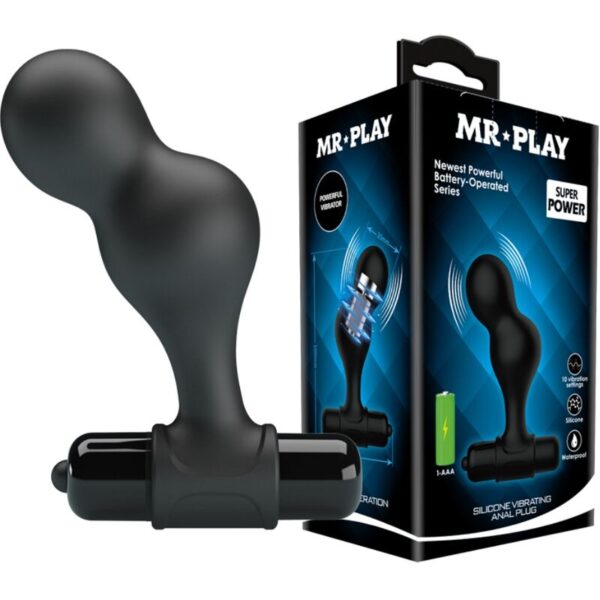 POTENTE - MR PLAY - PLUG ANAL VIBRANTE DE SILICONE PRETO