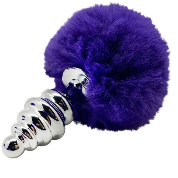 POTENTE - ALIVE - PLUG DE PRAZER ANAL ESPIRAL METAL FLUFFY DARK VIOLET TAMANHO S