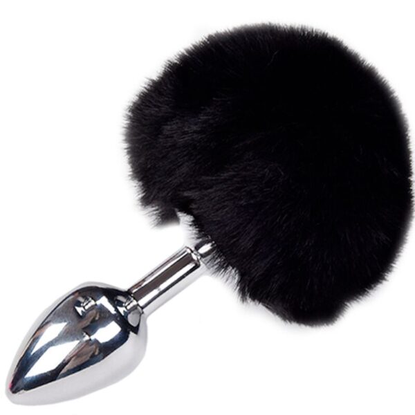 POTENTE - ALIVE - PLUG DE PRAZER ANAL METAL LISO FLUFFY PRETO TAMANHO S