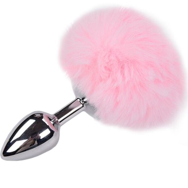 POTENTE - ALIVE - PLUG PRAZER ANAL METAL LISO FLUFFY ROSA TAMANHO M