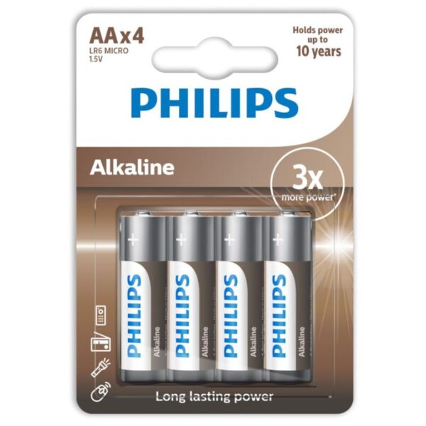 POTENTE - PHILIPS - PILHAS ALCALINAS AA LR6 PACK 4