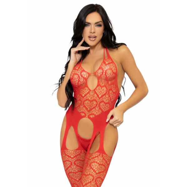 POTENTE - LEG AVENUE - NET SUSPENDER BODYSTOCKING TAMANHO ÚNICO - VERMELHO