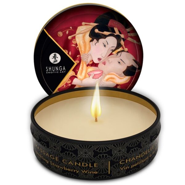 POTENTE - SHUNGA - MINI CARESS POR CANDELIGHT MORANGOS E VELA DE MASSAGEM CAVA 30 ML