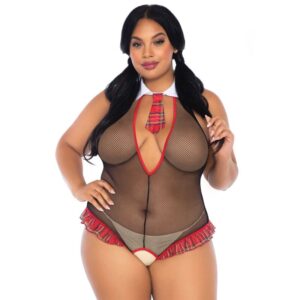 POTENTE - LEG AVENUE - SCHOOLGIRL CROTHLESS FITNESS TEDDY PLUS SIZE