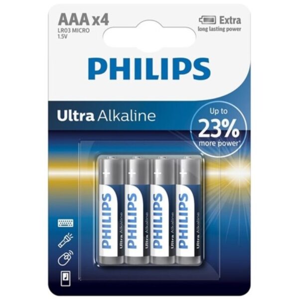 POTENTE - PHILIPS - BATERIA ULTRA ALCALINA AAA LR03 4 UNIDADE