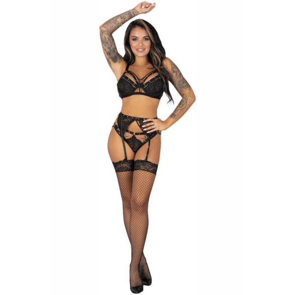 POTENTE - LIVCO CORSETTI FASHION - POJZON LC 90670 SUTI + CINTA LIGA + MEIAS + CALCINHA PRETA