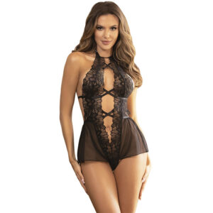 POTENTE - SUBBLIME - TEDDY HALTER NECK BARE BACK LACE PRETO S/M