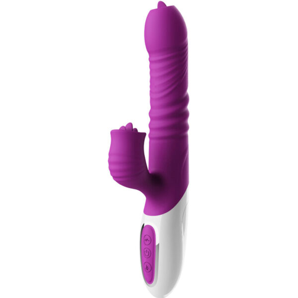 POTENTE - ARMONY - VIBRADOR DE LÍNGUA DUPLA E EFEITO DE CALOR VIOLETA DE EMPURRO