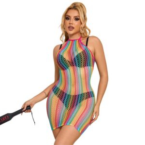 POTENTE - SUBBLIME - 952341 VESTIDO RAINBOW FISHNET TAMANHO ÚNICO