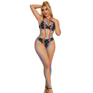 POTENTE - SUBBLIME - 952358 RAINBOW HALTER NECK FISHNET VESTIDO TAMANHO ÚNICO