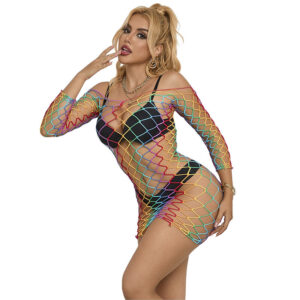 POTENTE - SUBBLIME - 952426 RAINBOW MANGA LONGA FISHNET VESTIDO TAMANHO ÚNICO