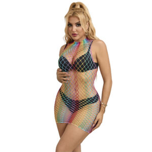 POTENTE - SUBBLIME - 952433 RAINBOW GOLA ALTA SEM MANGAS FISHNET VESTIDO TAMANHO ÚNICO
