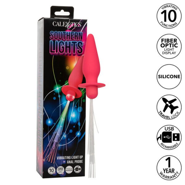 POTENTE - CALEXOTICS - SOUTHERN LIGHTS LIGHT UP ANAL PLUG 10 VIBRAÇÕES SILICONE ROSA