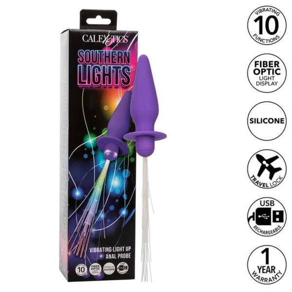 POTENTE - CALEXOTICS - SOUTHERN LIGHTS LIGHT UP ANAL PLUG 10 VIBRAÇÕES SILICONE ROXO