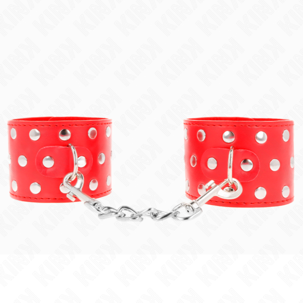 POTENTE - KINK - RETENÇÕES DE PULSO COM SNAP FASTEN COMPLETO DE REBITES VERMELHO AJUSTÁVEL 19-24 CM X 5
