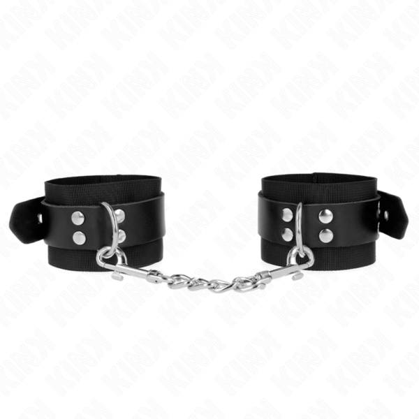 POTENTE - KINK - PUNHOS DE NYLON PRETO COM CINTO DE COURO PRETO AJUSTÁVEL 19-29 CM X 5
