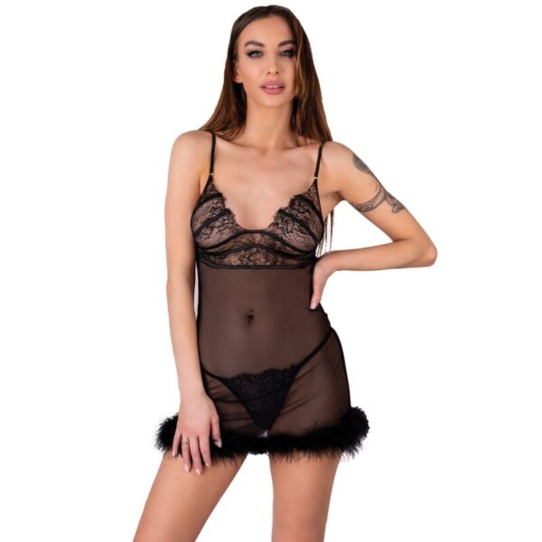 POTENTE - LIVCO CORSETTI FASHION - CONJUNTO ZERUNAM BABYDOLL + TANGA PRETA