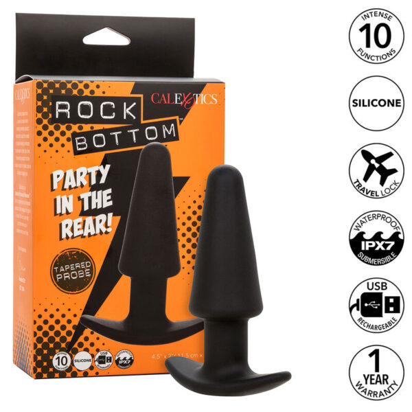 POTENTE - CALEXOTICS - ROCK BOTTOM PLUG ANAL CÔNICO 10 VIBRAÇÕES SILICONE PRETO