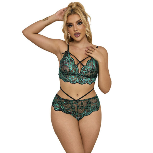 POTENTE - SUBBLIME - 954093 SUTIÃ + CALCINHA RENDA VERDE L/XL