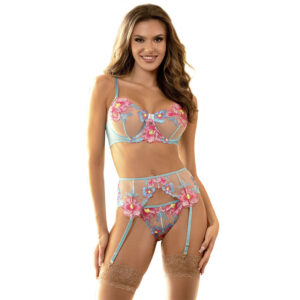 POTENTE - SUBBLIME - 954116 SUTIÃ + CALCINHA COM CINTO-LIGA DESIGN FLORAL AZUL L/XL