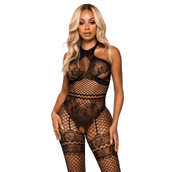 POTENTE - LEG AVENUE - NET HALTER BODYSTOCKING TAMANHO ÚNICO - PRETO