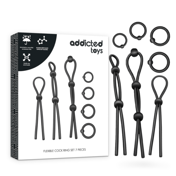 POTENTE - ADDICTED TOYS - CONJUNTO DE ANÉIS PARA GALO DE SILICONE FLEXÍVEL 7 PEAS