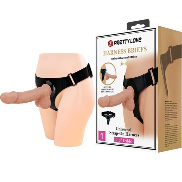 POTENTE - PRETTY LOVE - ARNÊS CUECAS ARNÊS UNIVERSAL COM DILDO JERRY 21.8 CM NATURAL