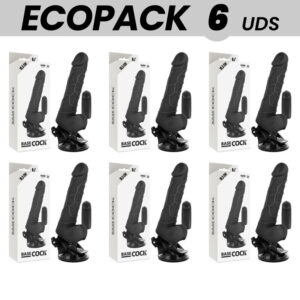 POTENTE - ECOPACK 6 UNIT - BASECOCK CONTROLE REMOTO VIBRADOR REALÍSTICO PRETO 18.5 CM -O- 4CM