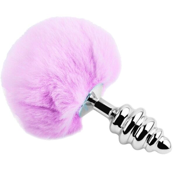 POTENTE - ALIVE - PLUG DE PRAZER ANAL ESPIRAL METAL FLUFFY VIOLETA TAMANHO L