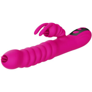 POTENTE - ARMONY - VIBRADOR MULTIFUNCIONAL DE LÍNGUA DUPLA DE COELHO FÚCSIA EFEITO DE CALOR