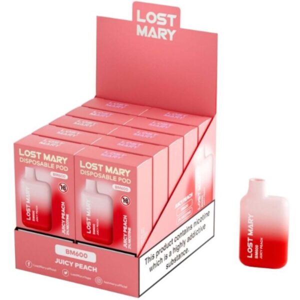 POTENTE - LOST MARY - (EXPOSITOR PROFESSIONAL PACK -10 UNIDADES) BM600 NICOTINE VAPER 2% DESCARTÁVEL JUICY PEACH