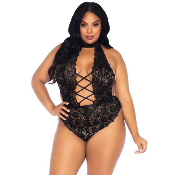 POTENTE - LEG AVENUE - FLORAL RENDA CROTHLESS TEDDY PLUS SIZE