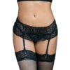 POTENTE - QUEEN LINGERIE - LIGA E TANGA DESIGN FLORAL PRETO S/M