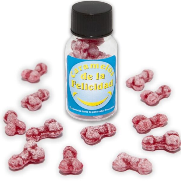 POTENTE - DIABLO PICANTE - POTE COM 12 DOCES DE MORANGO/CEREJA EM FORMATO DE PÊNIS FELIZ