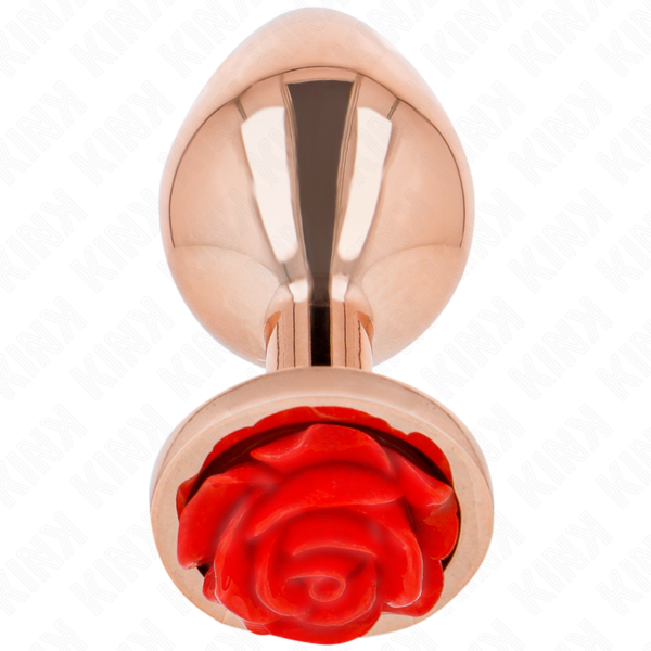 POTENTE - KINK - PLUG ANAL DE OURO ROSA COM ROSA VERMELHA M