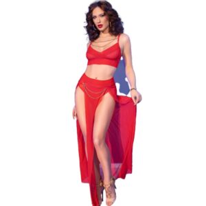 POTENTE - CHILIROSE - CR 4850 CONJUNTO DE TOP E LEGGING VERMELHO COM ACESSÓRIOS DOURADOS S