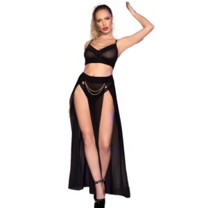 POTENTE - CHILIROSE - CR 4672 SAIA TOP PRETA E TANGA COM CORRENTES DOURADAS S