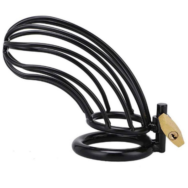 POTENTE - METAL HARD - GAIOLA DE ANEL DE CASTIDADE DE PSSARO PRETO DE METAL
