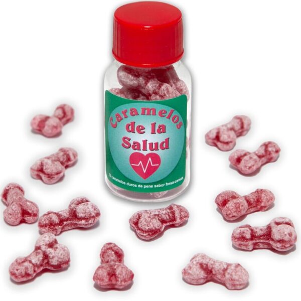 POTENTE - DIABLO PICANTE - 12 DOCES SAUDVEIS FORMATO DE PÊNIS MORANGO/CEREJA