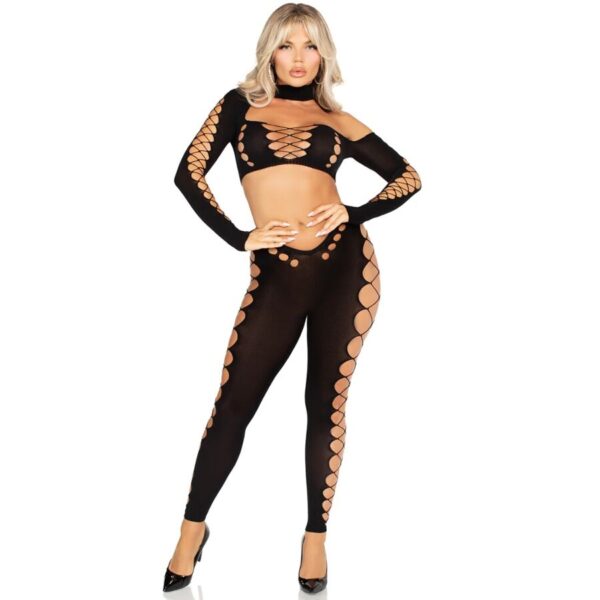 POTENTE - LEG AVENUE - TOP CROP E LEGGINGS CORTADO SEM COSTURA PRETO