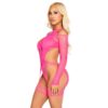 LEG AVENUE - BODYSTOCKING DE REDE COM CINTA-LIGA E ARNÊS ROSA NEON - Image 2