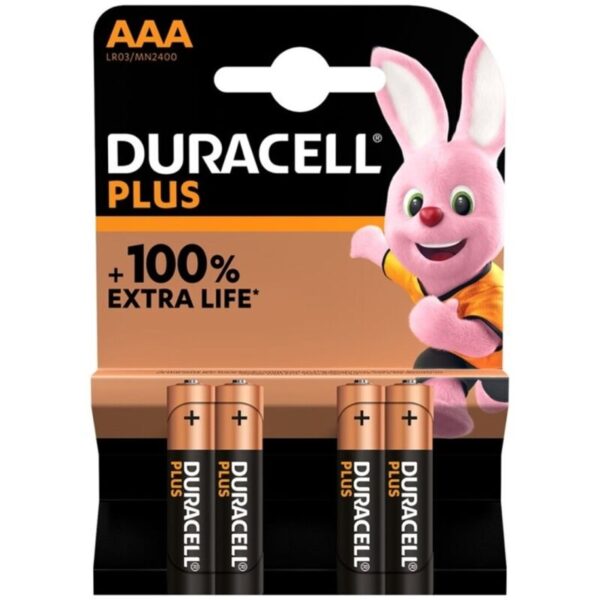 POTENTE - DURACELL - BATERIA ALCALINA PLUS POWER 100 AAA LR03 4 UNIDADE