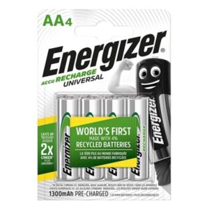 POTENTE - ENERGIZER - BATERIA RECARREGVEL UNIVERSAL HR6 AA 1300mAh 4 UNIDADE