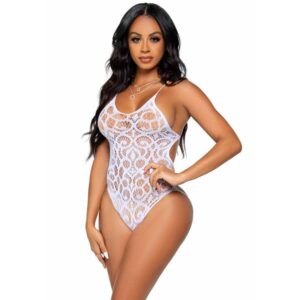 POTENTE - LEG AVENUE - SEAMLESS SCROLL LACE TEDDY - BRANCO
