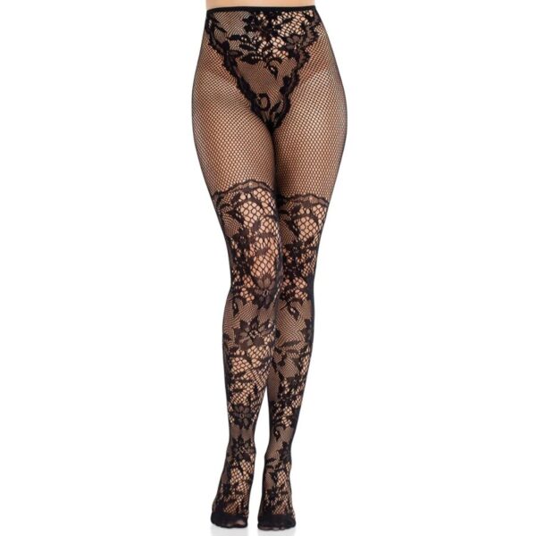 POTENTE - LEG AVENUE - MEIAS DE RENDA DÁLIA COM DETALHE DE REDE PRETAS