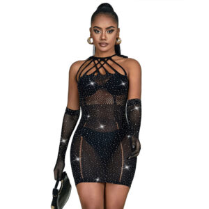 POTENTE - SUBBLIME - 952235 VESTIDO DE REDE COM STRAS PRETO TAMANHO ÚNICO