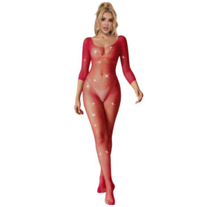 POTENTE - SUBBLIME - 952419 BODYSTOCKING DE REDE COM DIAMANTES MANGA COMPRIDA VERMELHO TAMANHO ÚNICO