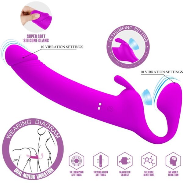 POTENTE - PRETTY LOVE - ZANINI STRAPLESS STRAP-ON 10 VIBRAÇÕES ROXO